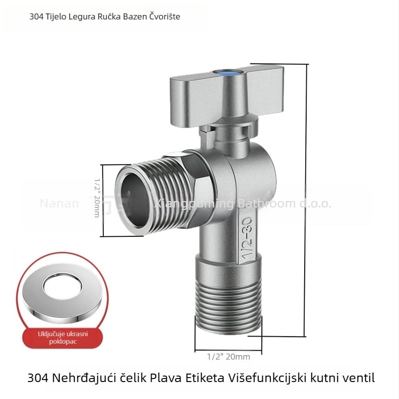 304 nehrđajući čelik, veliki protok kutna kuglična ventila s jezgrom – navoj, za bojler, kuhinju i kupaonu, model 304dlljf-01, unutarnji promjer 15 mm