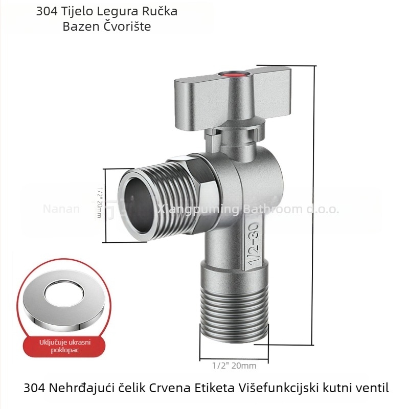 304 nehrđajući čelik, veliki protok kutna kuglična ventila s jezgrom – navoj, za bojler, kuhinju i kupaonu, model 304dlljf-01, unutarnji promjer 15 mm