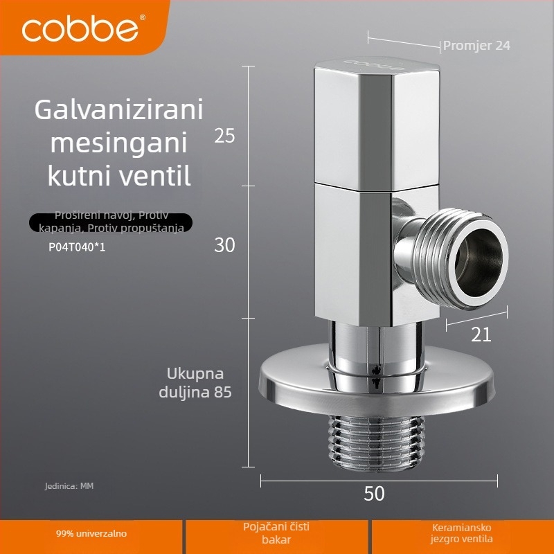 Bakreni kutni ventil za kupaonicu, Cobbe Kabey, model P04T030, moderan minimalistički stil