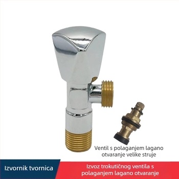 Bakarna kutna ventila s sporim otvaranjem i velikim protokom, ugradnja u zid; pogodna za kupaonicu, kuhinju i balkon; radni tlak 0–90