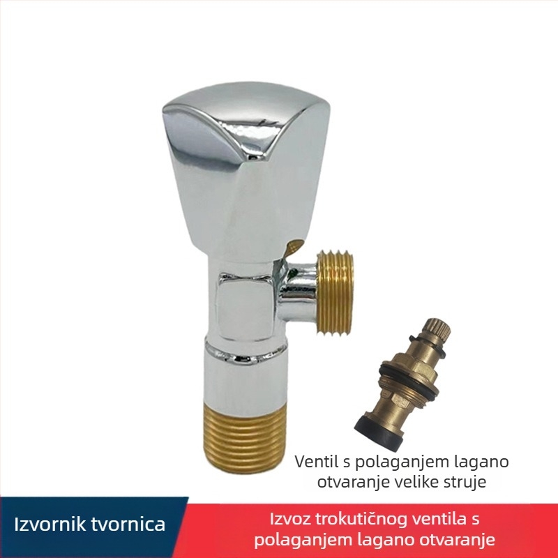 Bakarna kutna ventila s sporim otvaranjem i velikim protokom, ugradnja u zid; pogodna za kupaonicu, kuhinju i balkon; radni tlak 0–90