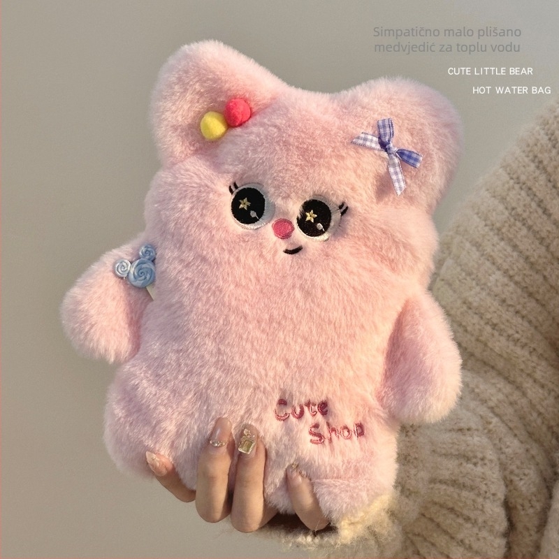 Topla vrećica za vodu s plišanim medvjedićem – fleece materijal, 350 g, moderan minimalistički stil, univerzalna primjena, mogućnost prilagodbe