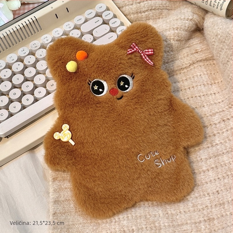 Topla vrećica za vodu s plišanim medvjedićem – fleece materijal, 350 g, moderan minimalistički stil, univerzalna primjena, mogućnost prilagodbe