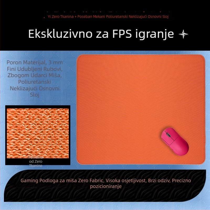 Podložak za miš Class Zero 99-Style, narančasta, ultra mekana gumena gaming podloga, ultra uski rub s šavom, velika poliuretanska podloga za miš
