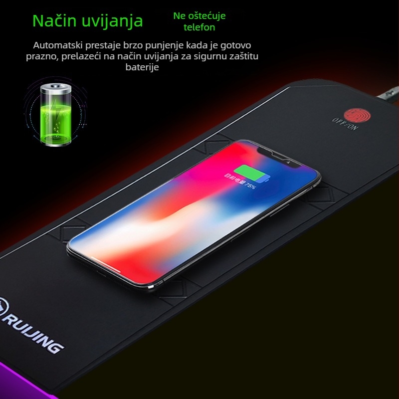 Bežična podloga za miš s RGB osvjetljenjem — gaming podloga za miš i tipkovnicu, OEM prilagodba logotipa, protuklizna površina