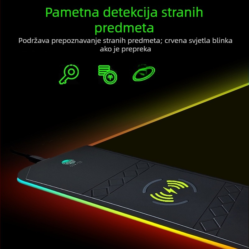 Bežična podloga za miš s RGB osvjetljenjem — gaming podloga za miš i tipkovnicu, OEM prilagodba logotipa, protuklizna površina