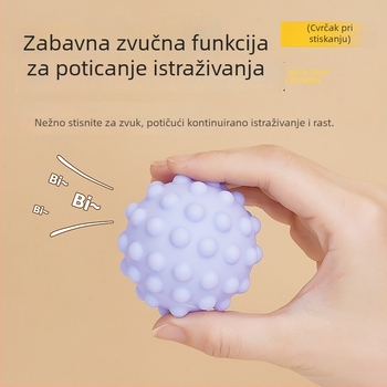 Igračka za kupanje za bebe — mekana vinilna kugla za stiskanje, taktilna percepcija, potiče vid i sluh (Materijal: vinil; Dobna skupina: 3–6 godina)