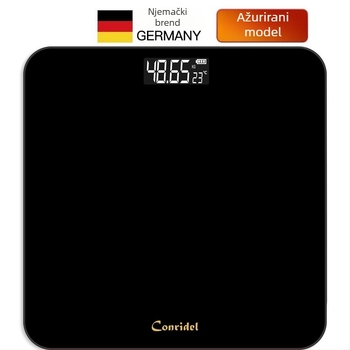 Bluetooth digitalna vaga za tijelo s platformom od kaljenog stakla debljine 5 mm, dimenzije 280×280 mm, mjeri težinu, tjelesnu masnoću, vlagu i kalorije, nosivost 180 kg, crna
