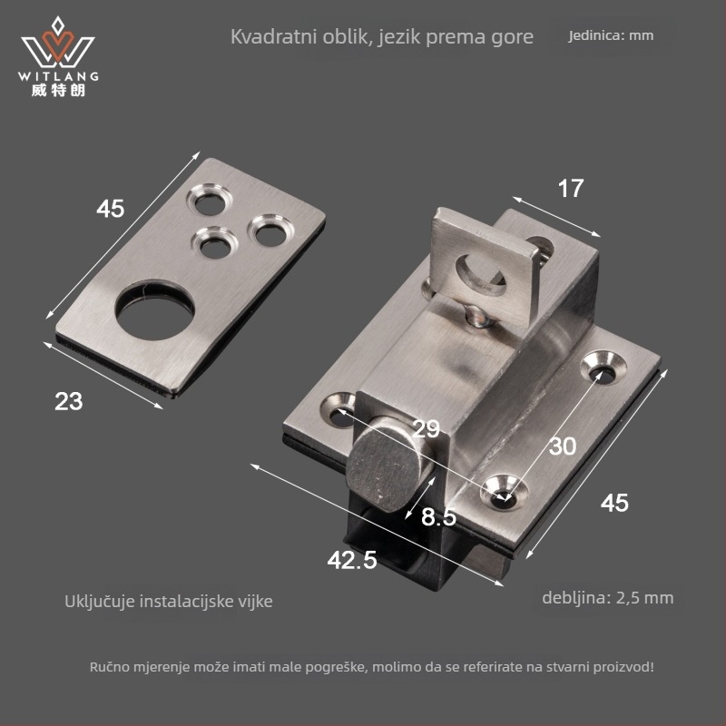 Nerđajući čelični zasun s oprugom - teški zasun, model 3-018/3-019, brušeni završetak, Weitron