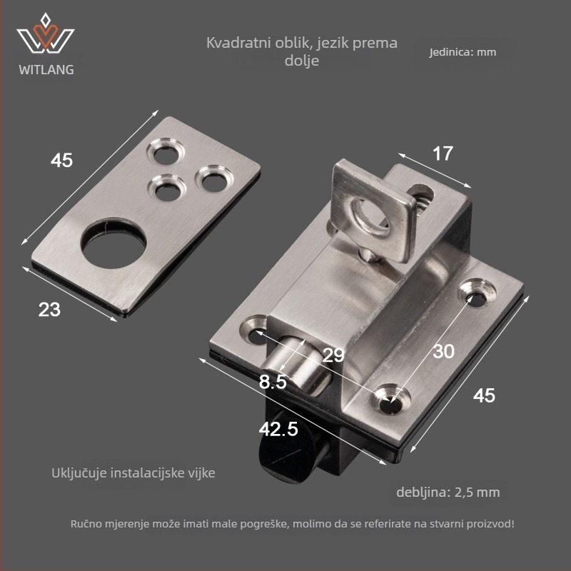 Nerđajući čelični zasun s oprugom - teški zasun, model 3-018/3-019, brušeni završetak, Weitron