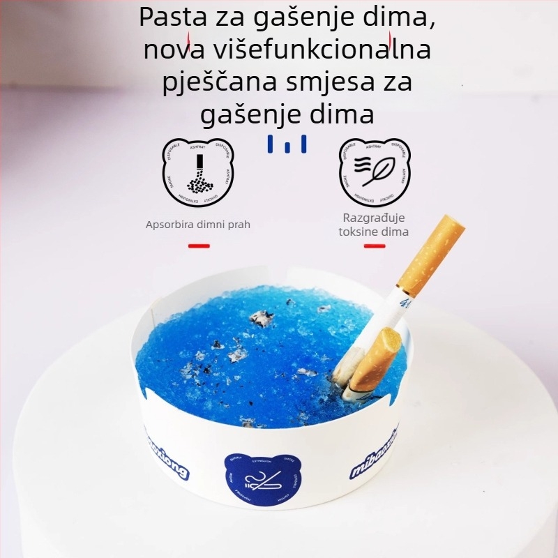 Jednokratni papirnati pepel­njak za dnevni boravak, ured, poslovne prostore, hotel i kafić s ugrađenim pijeskom za gašenje dima; moguć tisk loga; 25 komada po bačvi