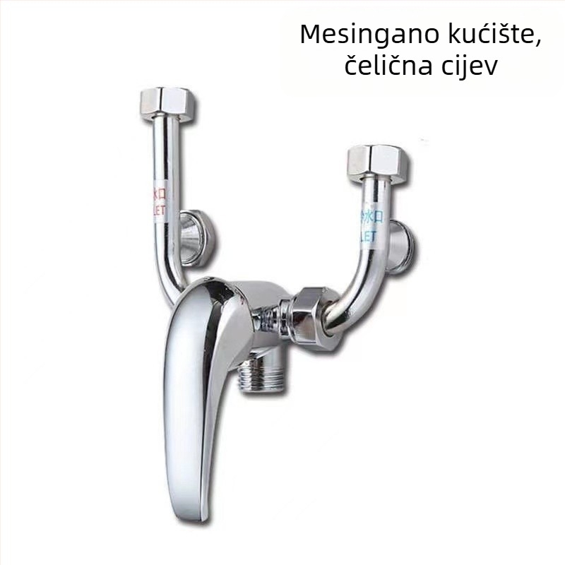 Mosazni U-oblik tuš miješac za grijanje vode, otvorena montaža, model 09; radni tlak atmosferični; topla voda 90°C; hladna voda 0°C; stil: moderni minimalistički