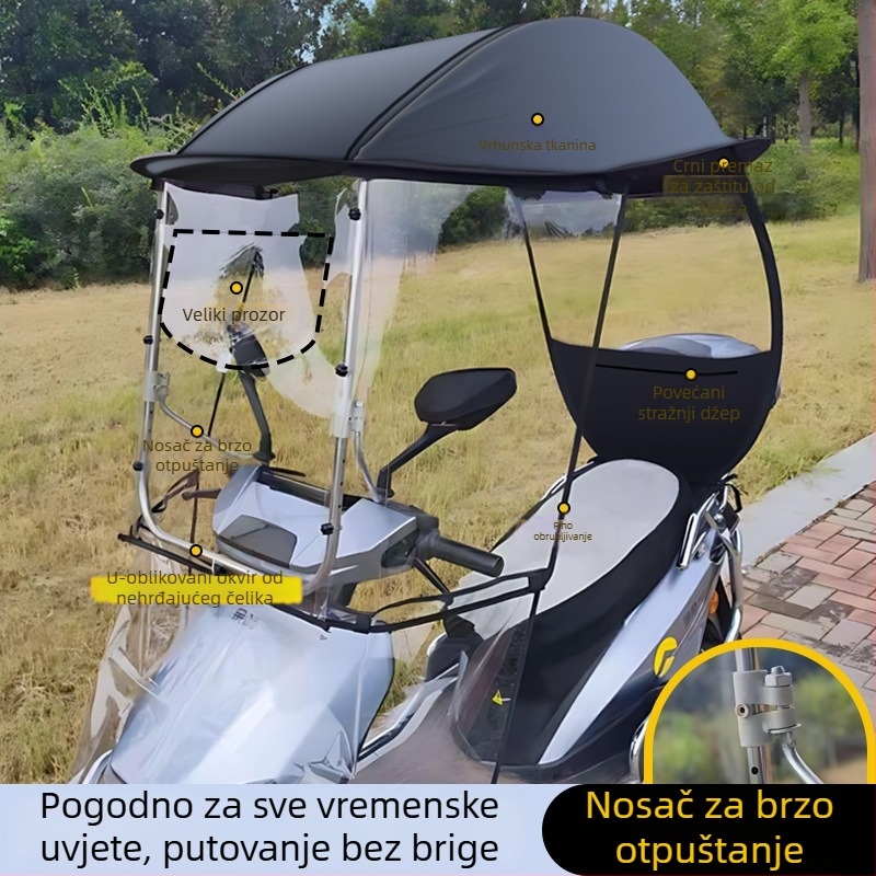 Krovno sklonište za električna vozila, sjenilo za E‑bike i motocikl, otporno na kišu i vjetar