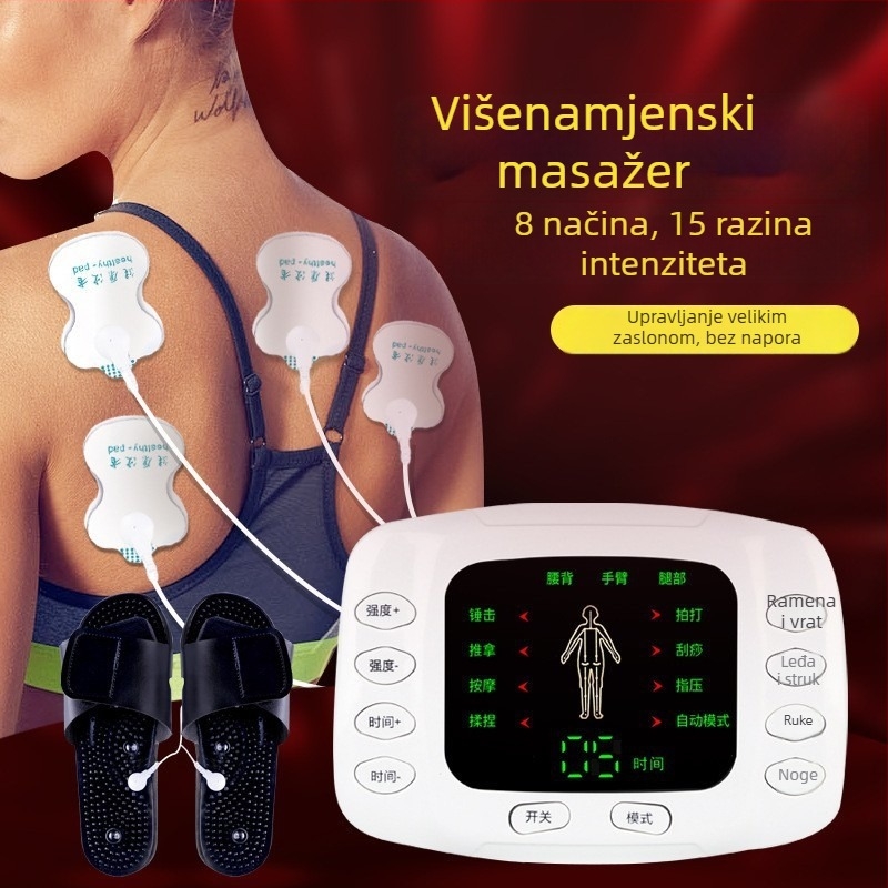 Digitalni massager meridijana s pulsnom fizioterapijom, USB napajanje, boja LCD zaslon, dvostruki izlaz, elektronička akupunktura, model 7005