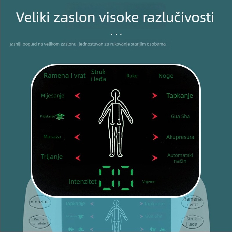 Digitalni massager meridijana s pulsnom fizioterapijom, USB napajanje, boja LCD zaslon, dvostruki izlaz, elektronička akupunktura, model 7005