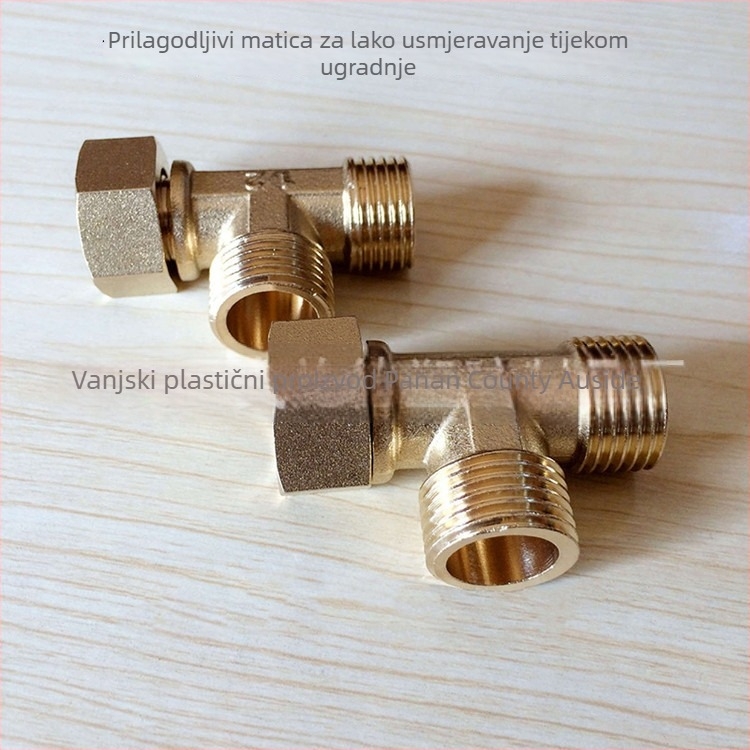 Trostrani vodeni razvodnik s ulazom i dva izlaza, kutni razvodnik vode, model 230825-02, bakar, moderan minimalistički stil
