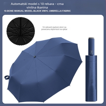 Potpuno automatski kišobran za sunce i kišu, crni premaz, 10 rebara, sklopivi poslovni kišobran s mogućnošću otiska logotipa, UV zaštita UPF50+