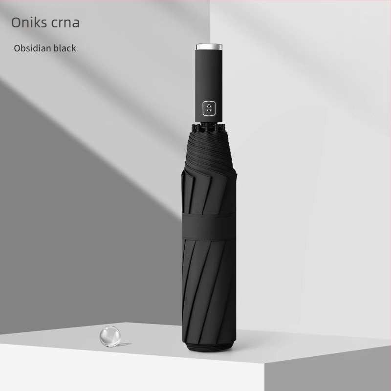 Potpuno automatski kišobran za sunce i kišu, crni premaz, 10 rebara, sklopivi poslovni kišobran s mogućnošću otiska logotipa, UV zaštita UPF50+