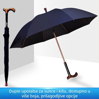 Dugotrajni kišobran za starije osobe s protukliznom držačem u obliku štapa, odvojiva dvostruka kišobran za sunce i kišu, tkanina UPF50+, okvir od legure s 8 rebara, automatsko otvaranje