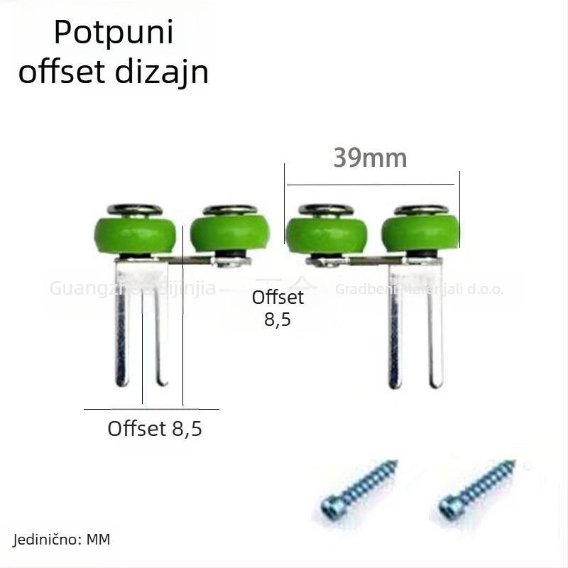 Klizna vrata s ekscentričnim kotačićem — kućište od metalnog premazanog, otporno na hrđu, radijus udubljenja za užad 20 mm, nosivost 50 kg