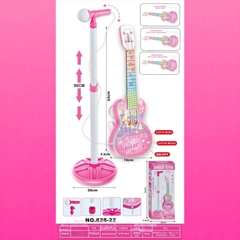 Dječja edukativna simulirana glazbena igračka – gitara i bas, drveni zamak dizajn s rasvjetnim efektima (Materijal: Plast; Kategorija: Simulirani glazbeni instrumenti; Pakiranje: Šarena kutija; Uzrast: 7–14 godina)