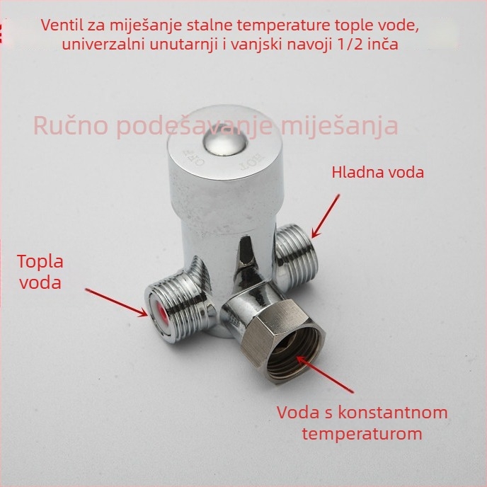 Dvoslojni tuš prelazni ventil s miješanjem tople i hladne vode – Model Q002, radni tlak 0.5–5, temperatura hladne vode 1, temperatura tople vode 75, protok izlaza 2