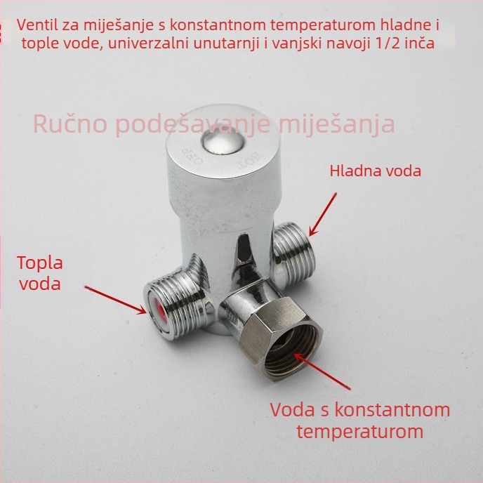 Dvoslojni tuš prelazni ventil s miješanjem tople i hladne vode – Model Q002, radni tlak 0.5–5, temperatura hladne vode 1, temperatura tople vode 75, protok izlaza 2