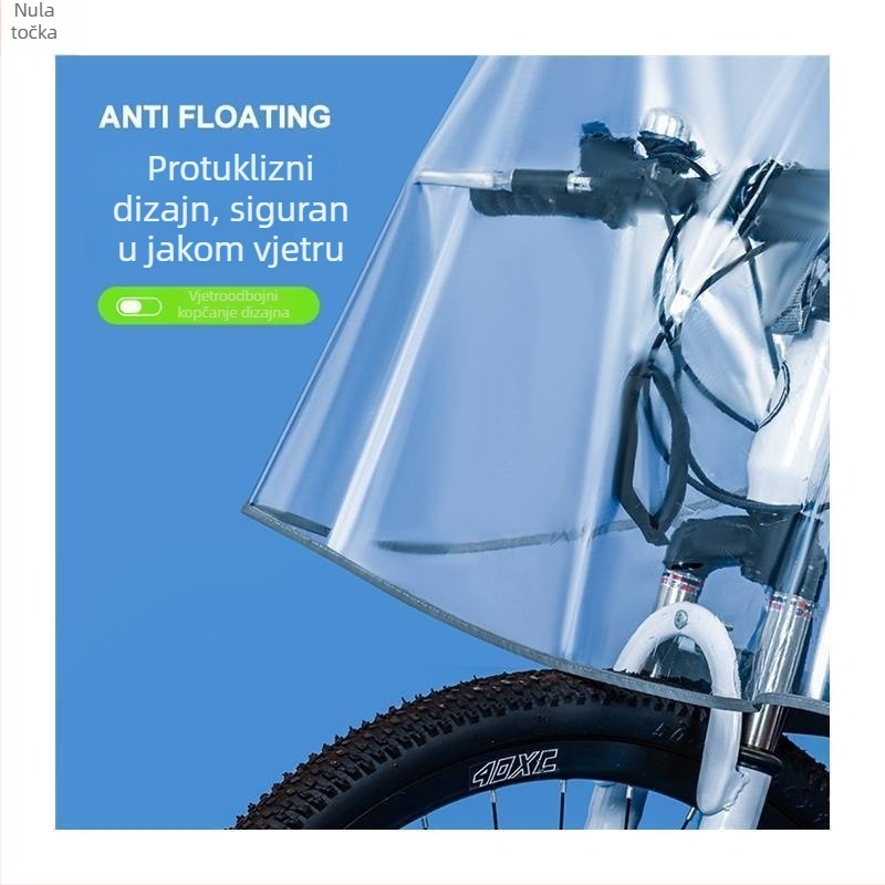 Pončo za bicikl za MTB i električni bicikl, za jednog vozača, produženo i debelo, potpuno prozirno