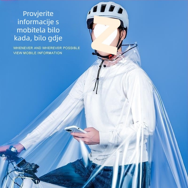 Pončo za bicikl za MTB i električni bicikl, za jednog vozača, produženo i debelo, potpuno prozirno