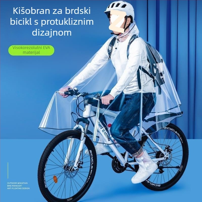 Pončo za bicikl za MTB i električni bicikl, za jednog vozača, produženo i debelo, potpuno prozirno