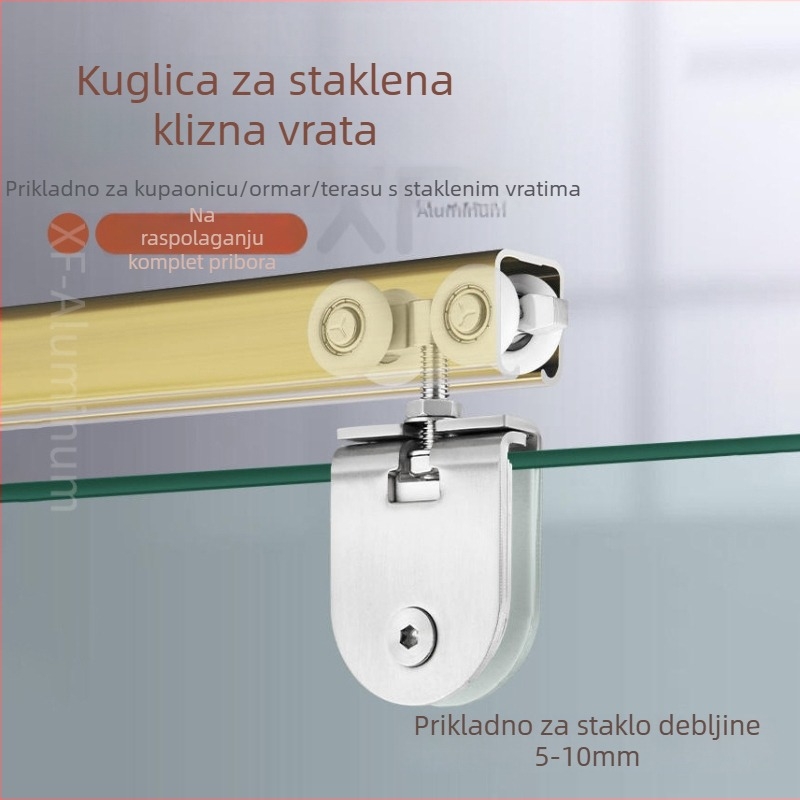 Kotač/rolna za staklena vrata za klizna vrata, kućište od nehrđajućeg čelika, utor za užad 8 mm, vanjski promjer klešta 5-9 mm, kvadratni ili kružni model, nosivost 175 kg