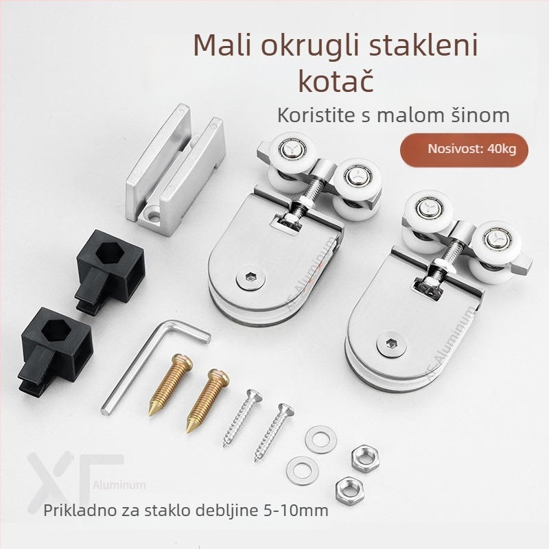 Kotač/rolna za staklena vrata za klizna vrata, kućište od nehrđajućeg čelika, utor za užad 8 mm, vanjski promjer klešta 5-9 mm, kvadratni ili kružni model, nosivost 175 kg