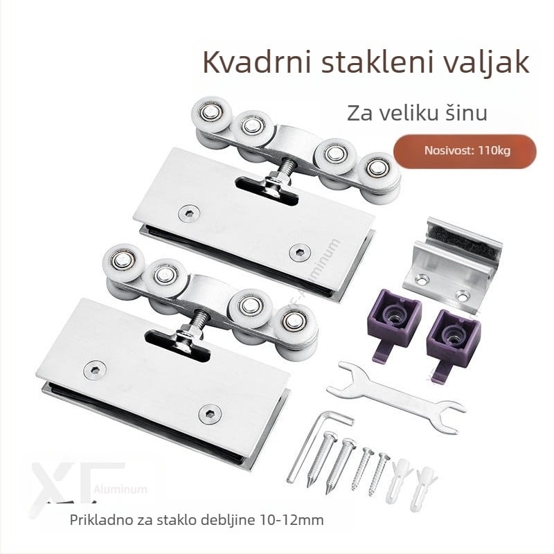 Kotač/rolna za staklena vrata za klizna vrata, kućište od nehrđajućeg čelika, utor za užad 8 mm, vanjski promjer klešta 5-9 mm, kvadratni ili kružni model, nosivost 175 kg