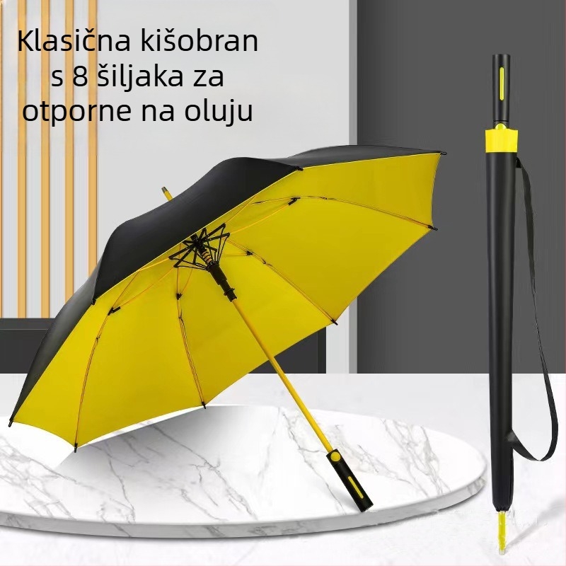 Golf kišobran s ravnim vlaknastim štapom, okvir s 8 krakova (automatsko otvaranje, otisak logotipa, UV zaštita UPF 50+)