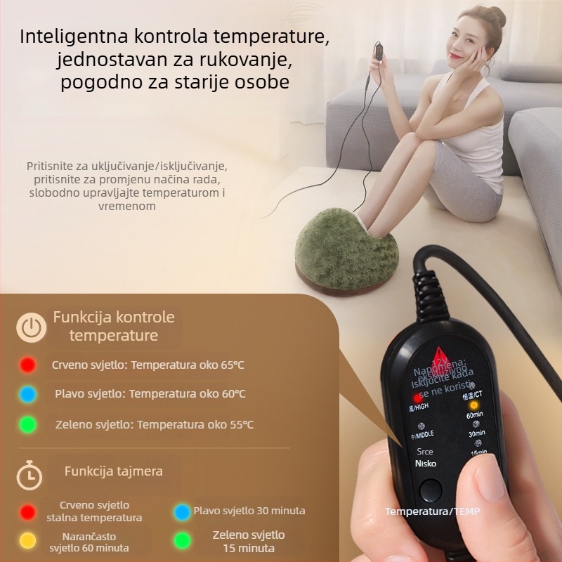 Električne grijane pamučne papuče s punim pokrivanjem pete i plišanim unutarnjim slojem za zimsku toplinu