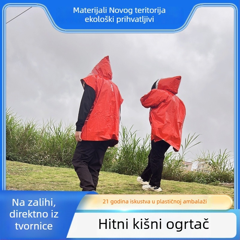 Vanjski izolirani kišni pončo s aluminijskom folijom, ponovno upotrebljiv za kampiranje i planinarenje.