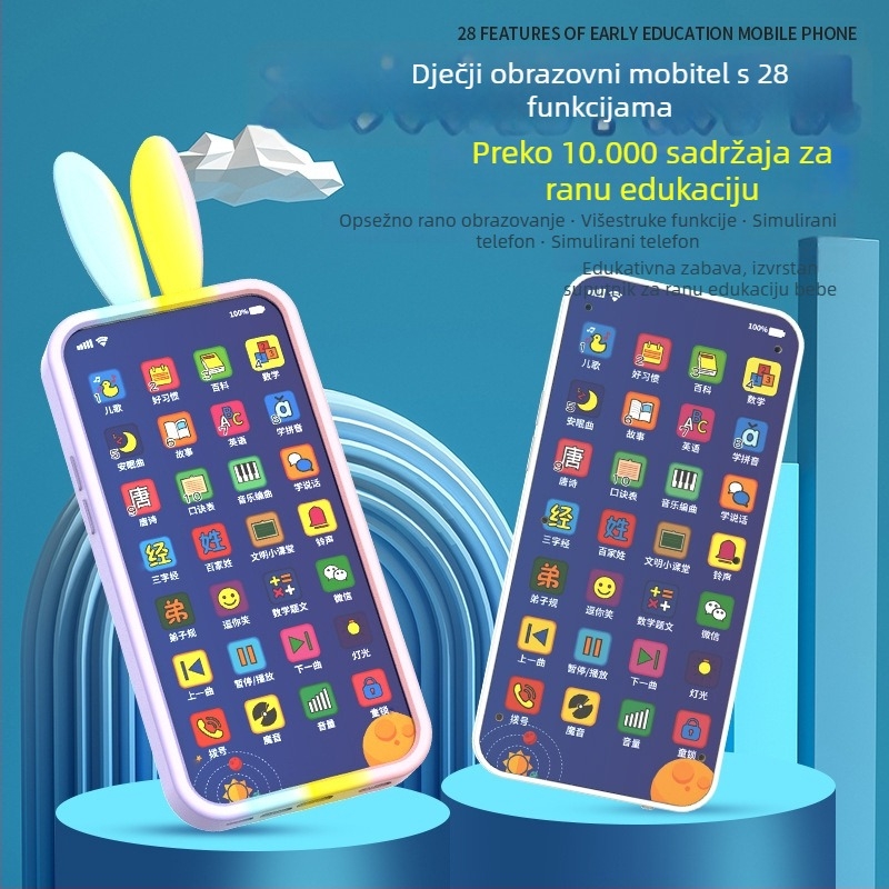 Edukativni dječji telefon za uzrast 4–6 godina – Interaktivni dodirni zaslon za učenje, punjiva litijska baterija, glazbene i glasovne poruke te roditeljsko-dječje igre