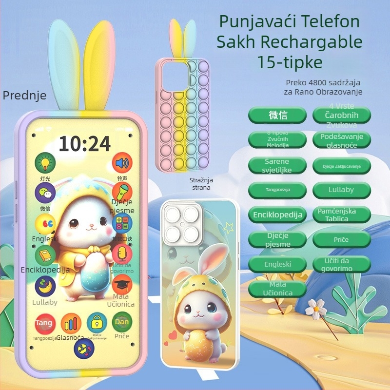 Edukativni dječji telefon za uzrast 4–6 godina – Interaktivni dodirni zaslon za učenje, punjiva litijska baterija, glazbene i glasovne poruke te roditeljsko-dječje igre