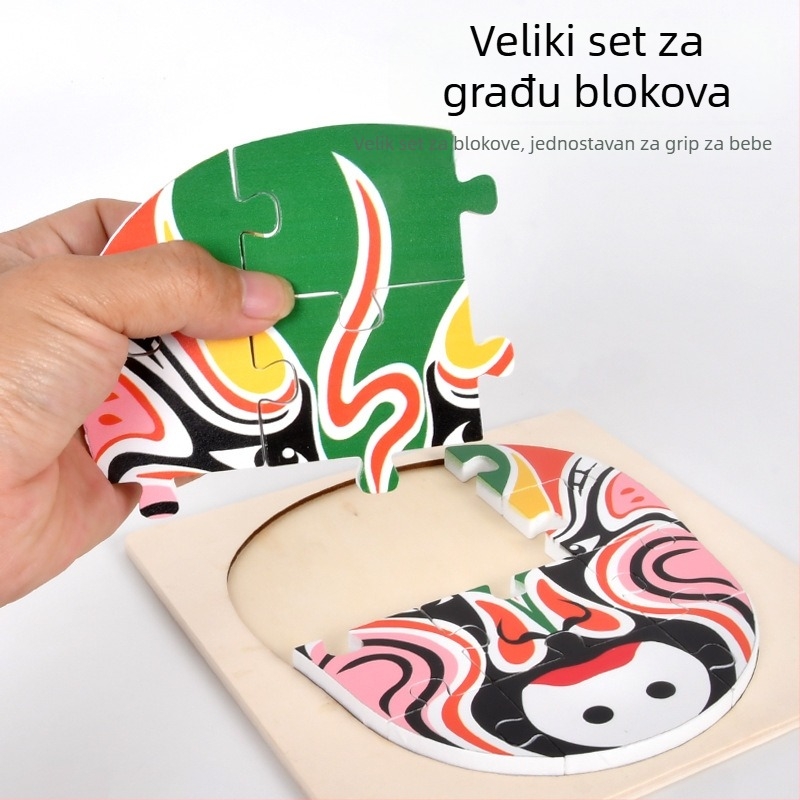 Drveni slagalica s promjenom lica Pekinške opere – nosiva, za odrasle i djecu, DIY, uzrast 4–6 godina