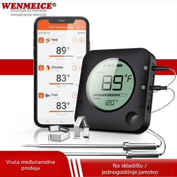 WENMEICE Bežični Bluetooth digitalni termometar za hranu, za roštilj, meso, pećnicu i kuhinju, raspon 1–300°C (33–572°F), razlučivost 0.1°C, točnost ±1°C