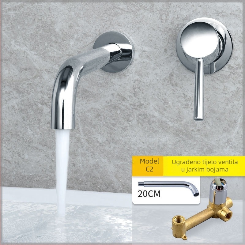 Zidni skriveni miješajući slavina za umivaonik – mesingavo tijelo, keramički jezgro, topla/hladna voda, 0–80°C