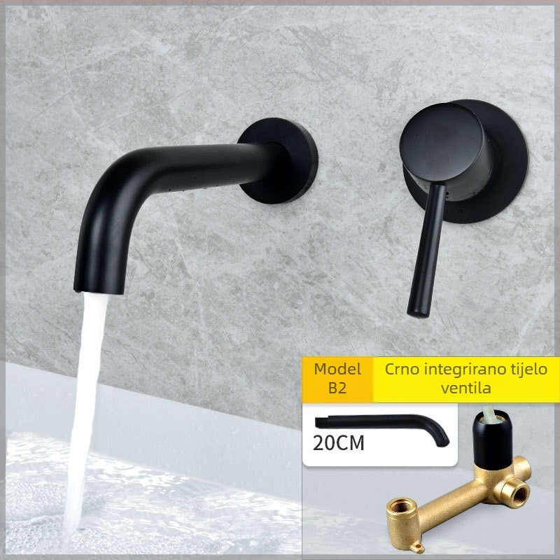 Zidni skriveni miješajući slavina za umivaonik – mesingavo tijelo, keramički jezgro, topla/hladna voda, 0–80°C