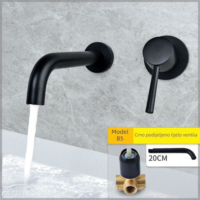 Zidni skriveni miješajući slavina za umivaonik – mesingavo tijelo, keramički jezgro, topla/hladna voda, 0–80°C