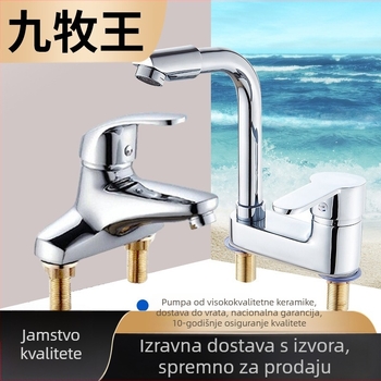 Bakreni miješalac za umivaonik s 360° rotacijom, model s dvostrukim otvorom, jednoručni, keramički uložak