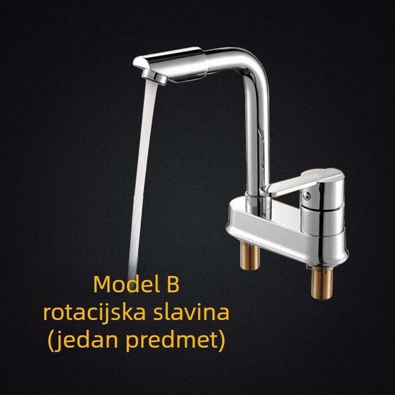 Bakreni miješalac za umivaonik s 360° rotacijom, model s dvostrukim otvorom, jednoručni, keramički uložak