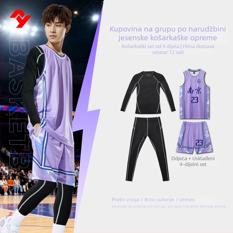 Set košarkaške uniforme – slobodan kroj, bez rukava, V-izrez, 100% poliester, brzo sušenje, prozračan