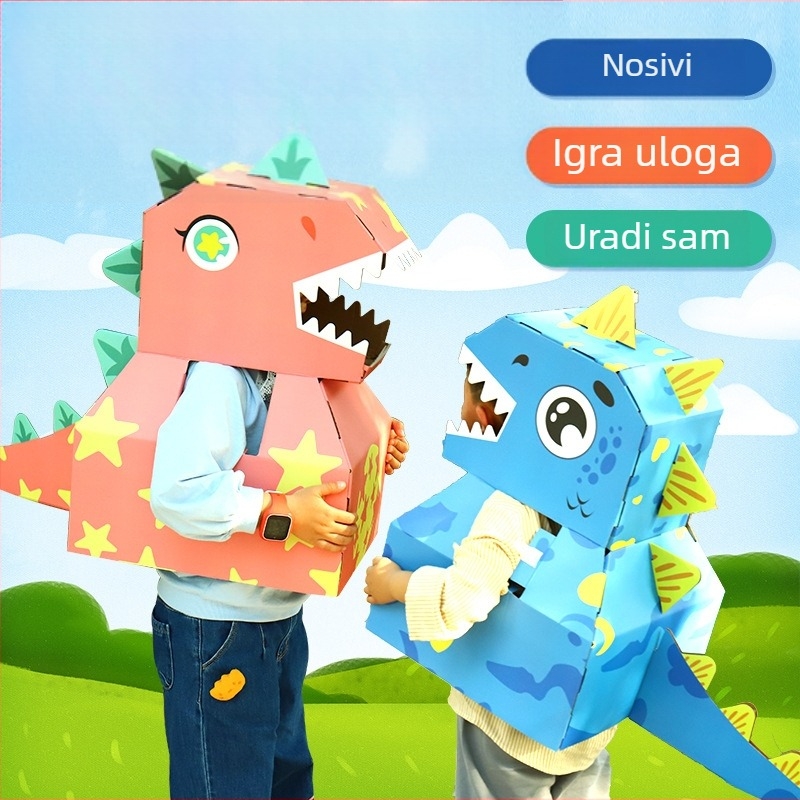 Trodimenzionalna kartonska dinosaurus nosiva kutija za DIY — materijal papir, 3D panel, DIY-friendly, uzrast 4–6 godina