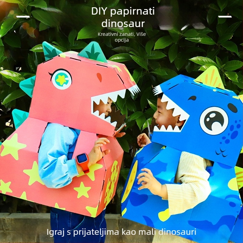 Trodimenzionalna kartonska dinosaurus nosiva kutija za DIY — materijal papir, 3D panel, DIY-friendly, uzrast 4–6 godina