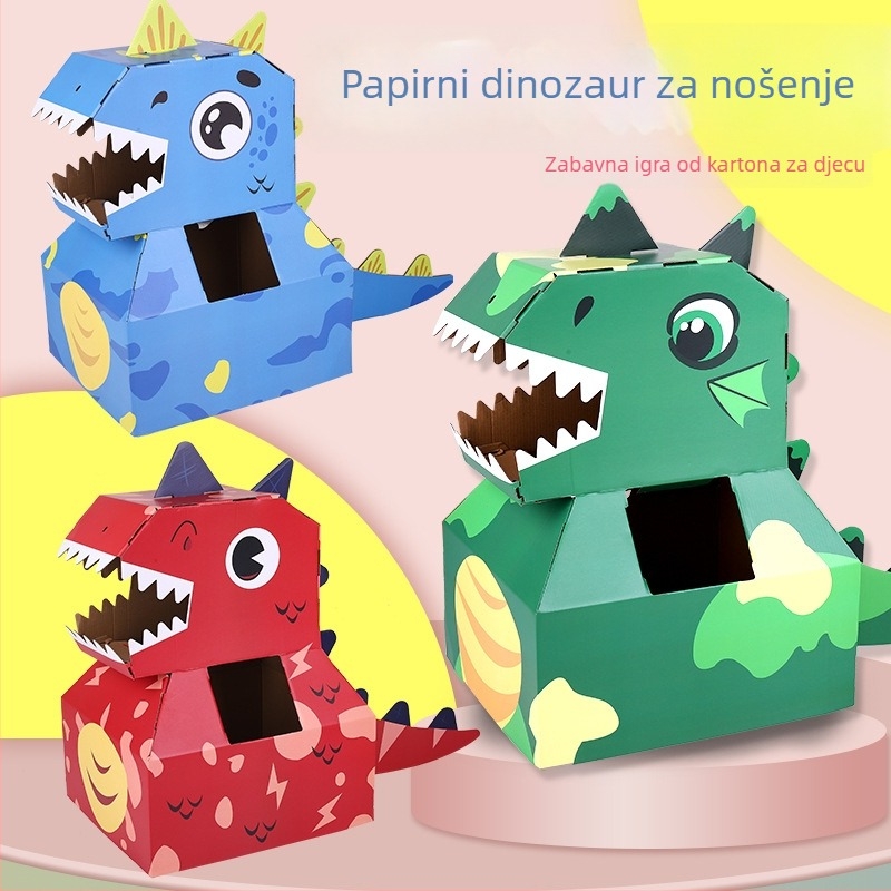 Trodimenzionalna kartonska dinosaurus nosiva kutija za DIY — materijal papir, 3D panel, DIY-friendly, uzrast 4–6 godina