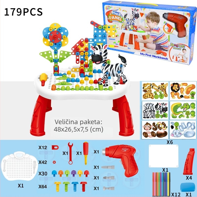 Dječja električna bušilica igračka — slagalica s vijcima i građevinskim blokovima za DIY (Materijal: plastika, Funkcija: električna, Dobna skupina: 4–6 godina, DIY, Prilagodba loga)